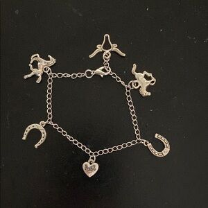 Silver Charm Bracelet with Heart and Horseshoe Charms Hand Crafted